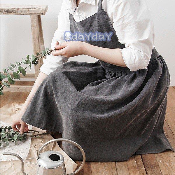 エプロン ナチュラル ワンピース ワークエプロン 綿麻 女性 介護 保育