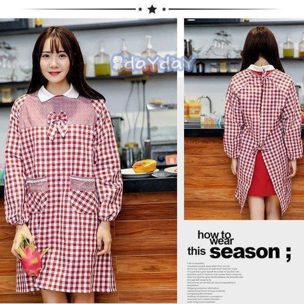 レディースエプロン 可愛い リボン 割烹着 女性用 介護 サロペット