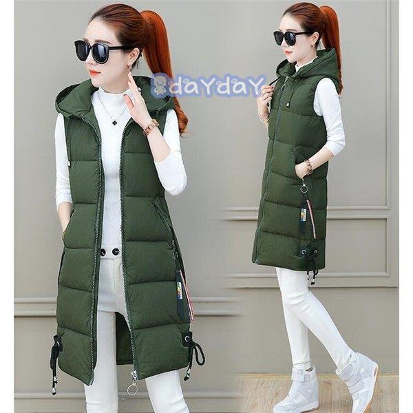 中綿ベスト レディース フード付き ダウンベスト ロング丈 ロング