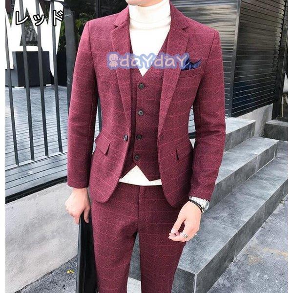 メンズ 3ピーススーツ3点スーツセットテーラードジャケット ビジネス