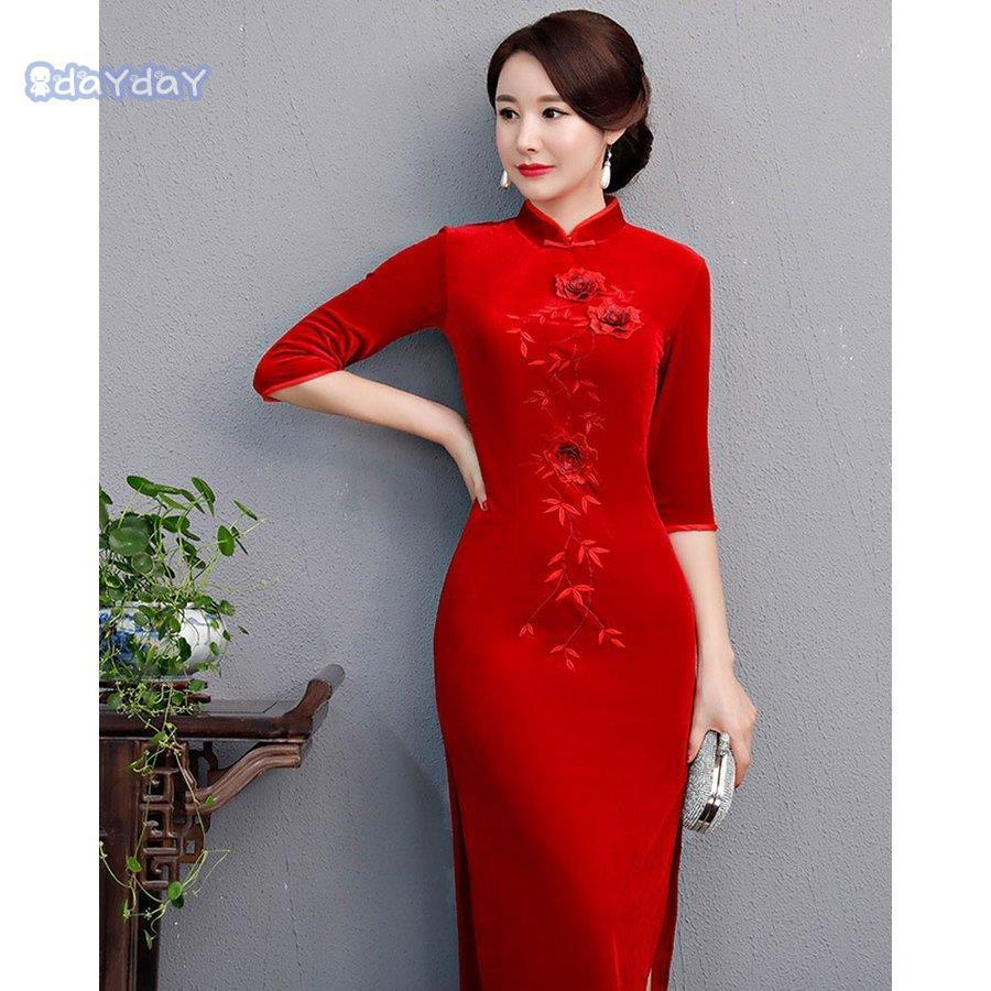 チャイナドレス ロング丈 ワンピース チャイナ風ワンピース チャイナ服