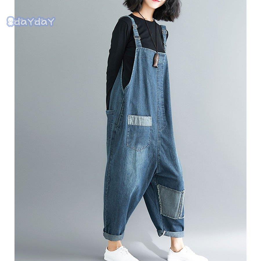 サロペット デニム オーバーオール ゆったり 体型カバー 大きいサイズ 