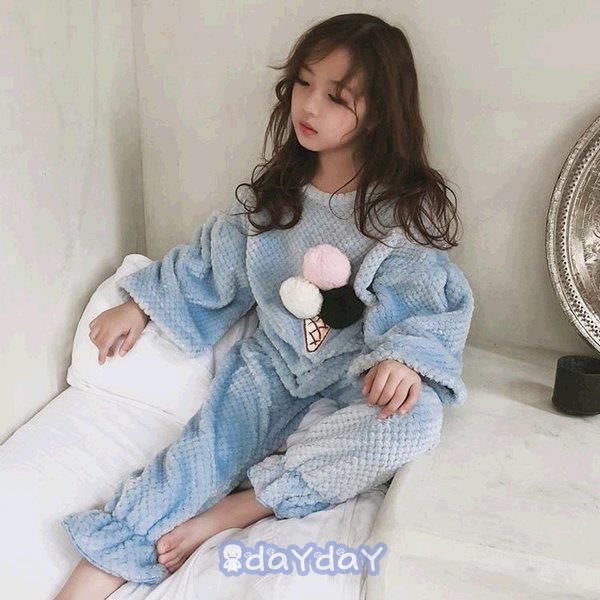 子供用　ルームウェア　モコモコ ルームウェア 子供用 キッズ　パジャマ　上下セット ヘアバンド有り　2点セット　ルームウエアの画像