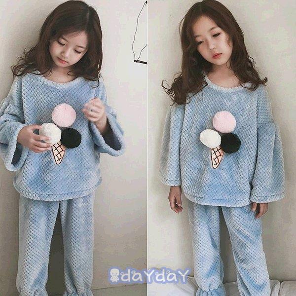 子供用　ルームウェア　モコモコ ルームウェア 子供用 キッズ　パジャマ　上下セット ヘアバンド有り　2点セット　ルームウエアの画像