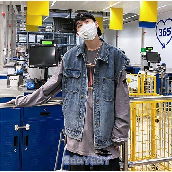 デニムベスト メンズ 袖なしデニムジャケット お兄系 Gジャン チョッキ