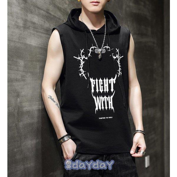 パーカー メンズ おしゃれ スウェット プルオーバー 袖なし プリント