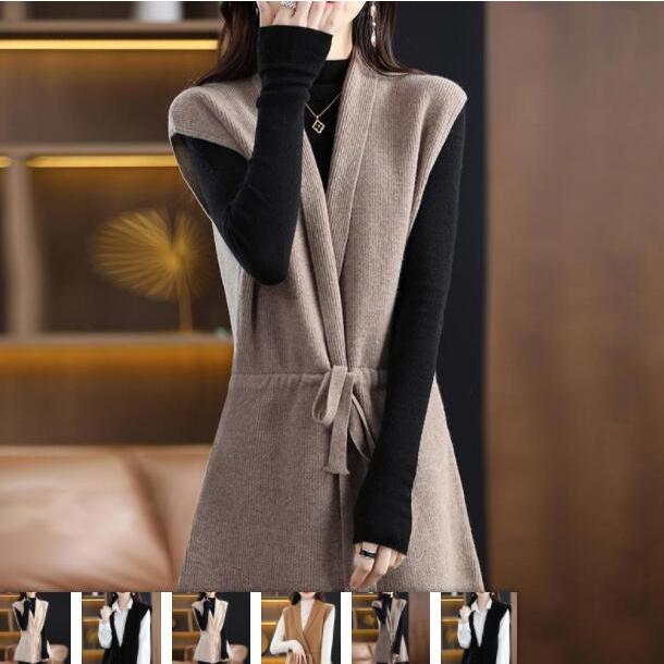ロングジレ ニット ジレベスト レディース ロングベスト 前開き ニット