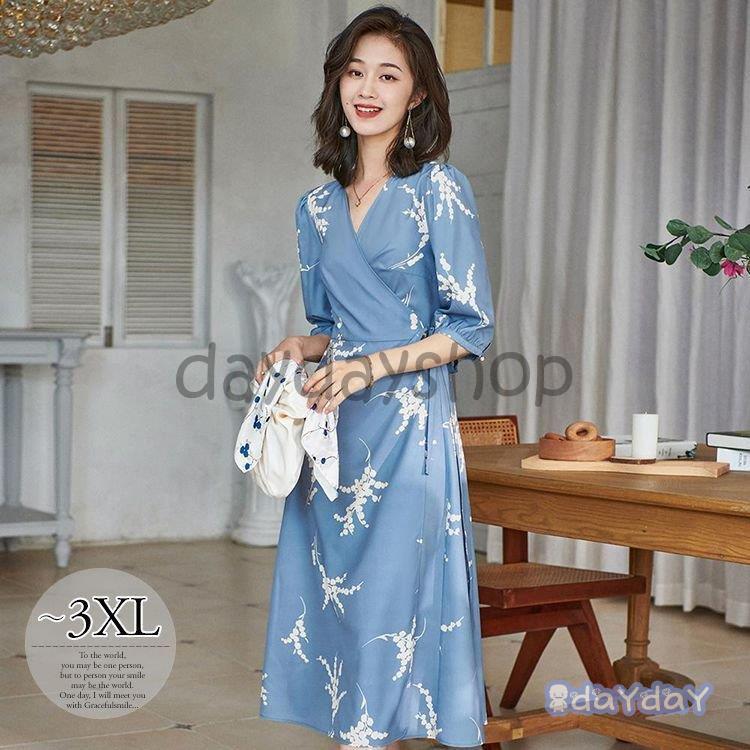 安い販アイテム ワンピース プリント柄 5分袖 ウエスト切替 カシュクール 膝下丈 上品 ナチュラル お出かけ 美人 女子会 大人可愛い 清楚 お出かけ ファッション 人気の商品が勢揃い Miracleleaffl Com