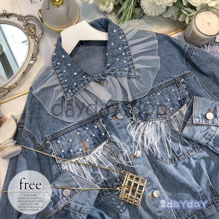 通販専売 ジャケット レディースファッション デニム Gジャン ビジュー パール チュール おしゃれ 可愛い ブルーレディース 繊細 シンプル シャビー シック 正規 店 偽物 Www Superavila Com