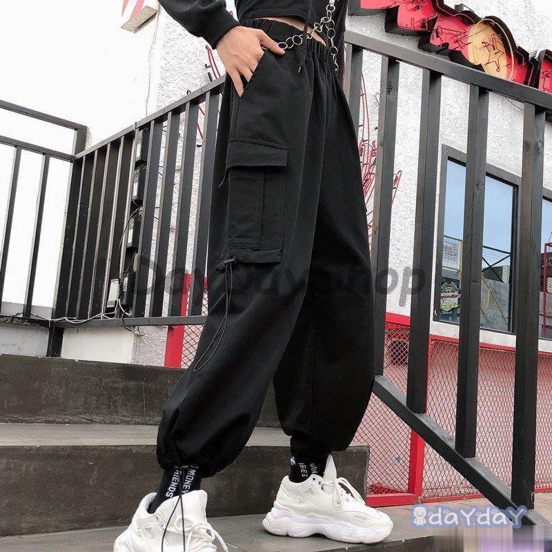 カーゴパンツ レディースボトムス カーゴパンツ スポーティ ヒップホップ ダンス 衣装 韓国ファッション ストリート風 個性的 服 原宿系 男女兼用 :hl0602-yuansu704:day day shop 通販 韓国風 ストリートパンツ カーゴパンツ ユニセックス ボトムス