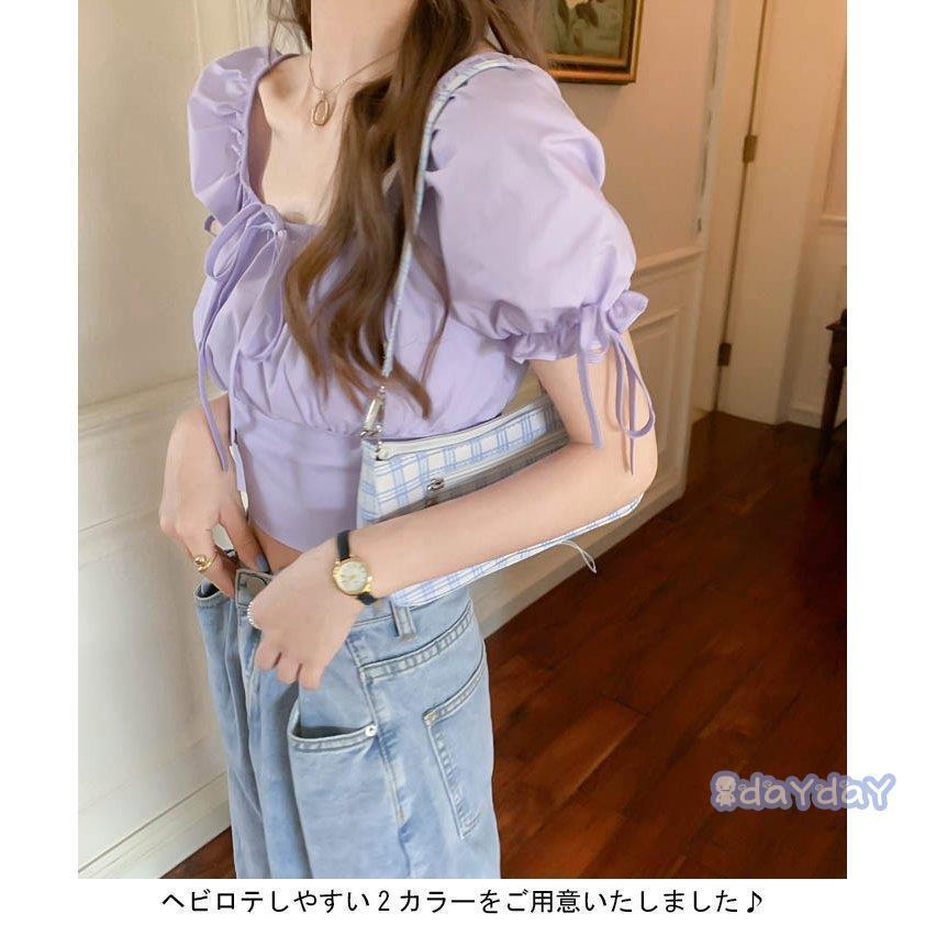 Tシャツ レディース 可愛い おしゃれ ゆったり 無地 シンプル パフスリーブ キレイめ トップス 夏新作｜dayday-shop｜06