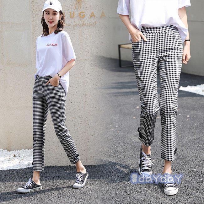 カジュアルパンツ チェック柄 9分丈パンツ レディース パンツ スリム