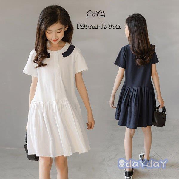 子供服 キッズ 女の子 ワンピース 夏着 純綿 半袖 夏ワンピ オシャレ コーデ 普段着 ワンピース デイリー レジャー 膝丈上 シンプル ホワイト ネイビー 110 160 Zh0503 Clty101 Day Day Shop 通販 Yahoo ショッピング