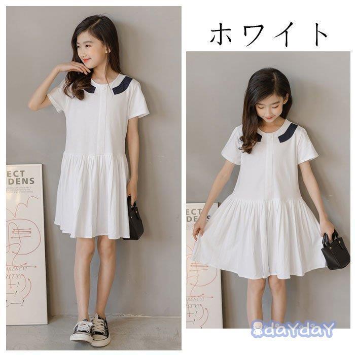 子供服 キッズ 女の子 ワンピース 夏着 純綿 半袖 夏ワンピ オシャレ コーデ 普段着 ワンピース デイリー レジャー 膝丈上 シンプル ホワイト ネイビー 110 160 Zh0503 Clty101 Day Day Shop 通販 Yahoo ショッピング