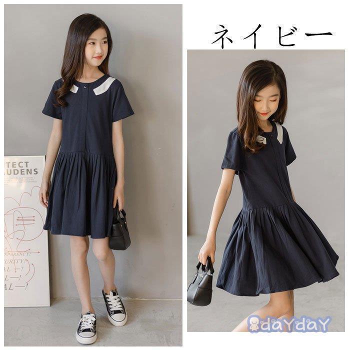 子供服 キッズ 女の子 ワンピース 夏着 純綿 半袖 夏ワンピ オシャレ コーデ 普段着 ワンピース デイリー レジャー 膝丈上 シンプル ホワイト ネイビー 110 160 Zh0503 Clty101 Day Day Shop 通販 Yahoo ショッピング