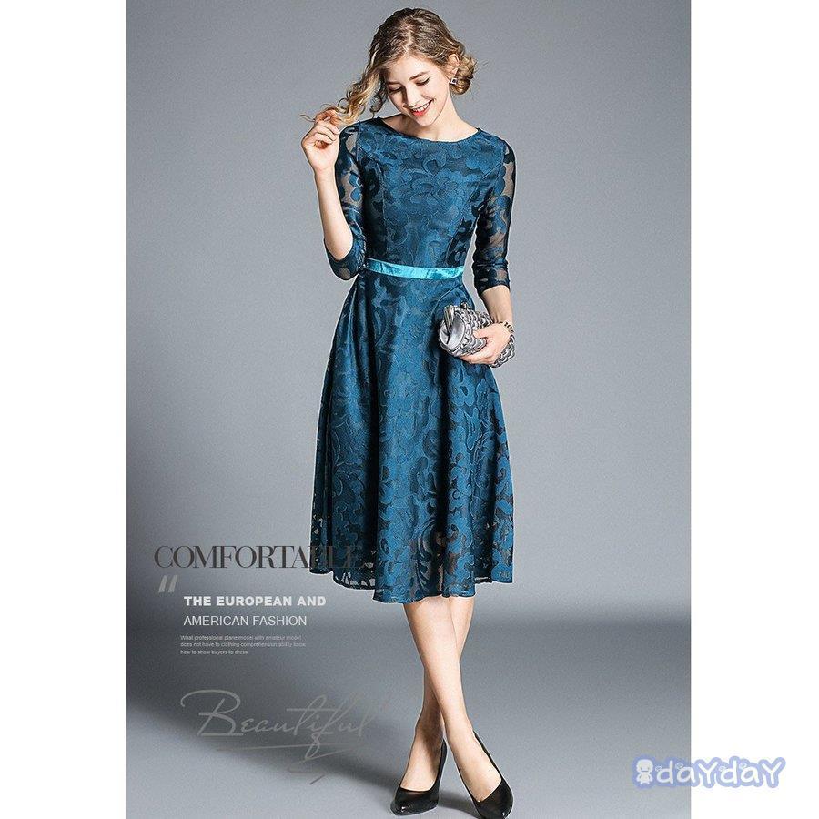 低価格で大人気の パーティードレス 大きいサイズ ロング丈 結婚式 40代 袖あり 七分袖 フォーマルドレス レースワンピース お呼ばれ 二次会 披露宴 上品 おしゃれ 大人 着痩せ Gestoci Ci