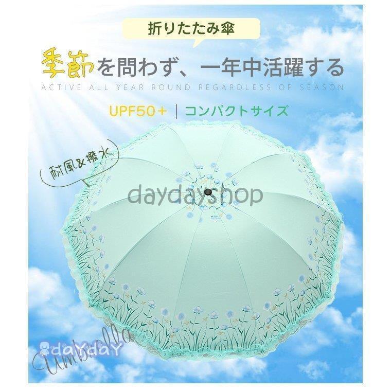 バーバリー 折りたたみ傘 花柄レース縁取り 晴雨兼用　日傘 折りたたみ傘 レース フリル 花柄 おしゃれ 大きい レディース uv