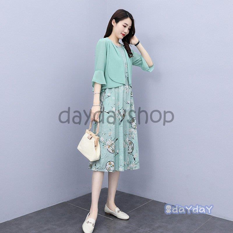 セットアップ ジャケット ワンピース 花柄 シフォン ギャザー