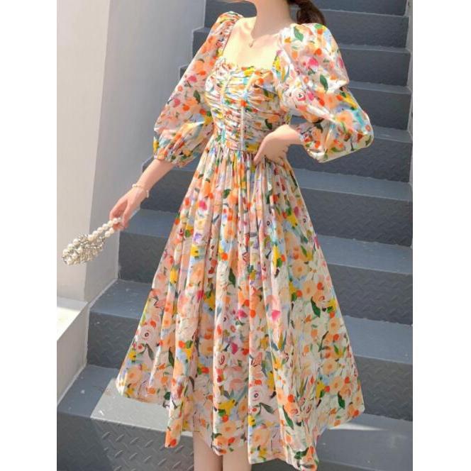 ワンピース ロング 花柄 フランス感 ゆったり感 お出かけ おしゃれ  