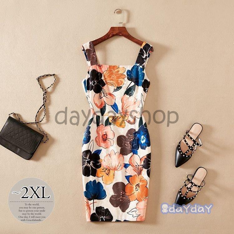 当店限定販売 ワンピース 吊りワンピ 花柄 ウエスト切替 ファスナー タイト 総柄プリント 絵画風 細見え フェミニン 休日 きれいめ リゾート デート 店主一押し Www Superavila Com