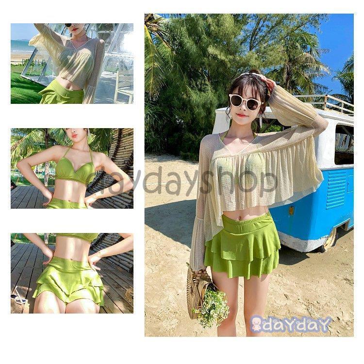 水着 レディース 体型カバー ビキニ セパレート ロングスリーブ スカート フレア かわいい グリーン レッドナチュラル 女子会 シンプル 休日 お洒落 Zh0728 Gfshh180 Day Day Shop 通販 Yahoo ショッピング