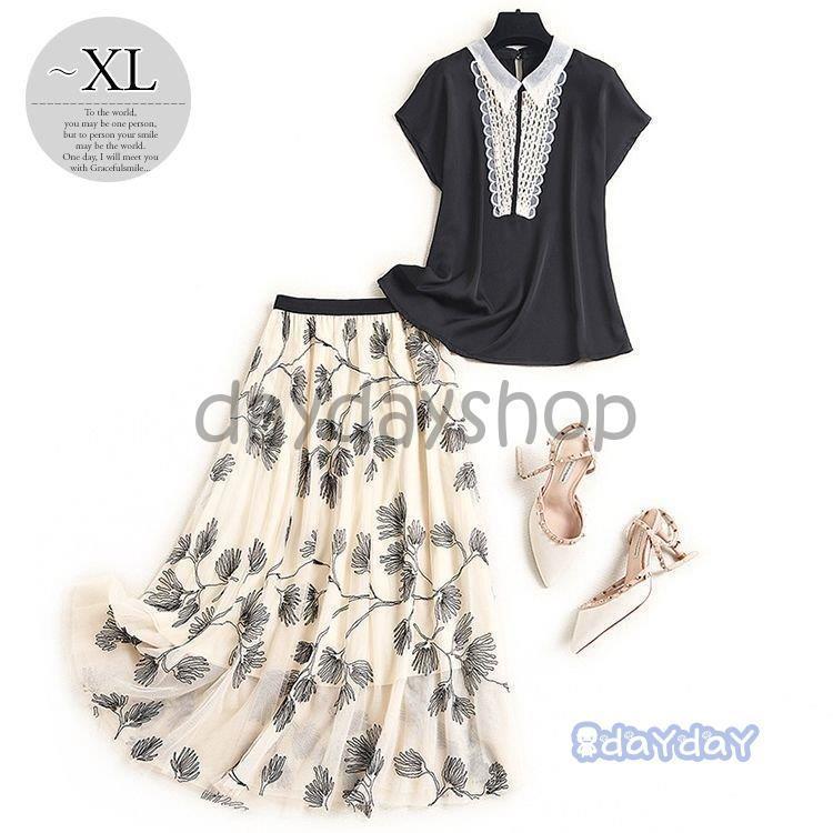 注目ブランド ボタニカル柄 スカート シャツ セットアップ ナチュラル可愛いお嬢様コーデ レース襟 爽やか ウエストゴム フレンチスリーブ 細見え ナチュラルコーデ ロングスカート レース ワンピース チュニック Thunda2 Com Au