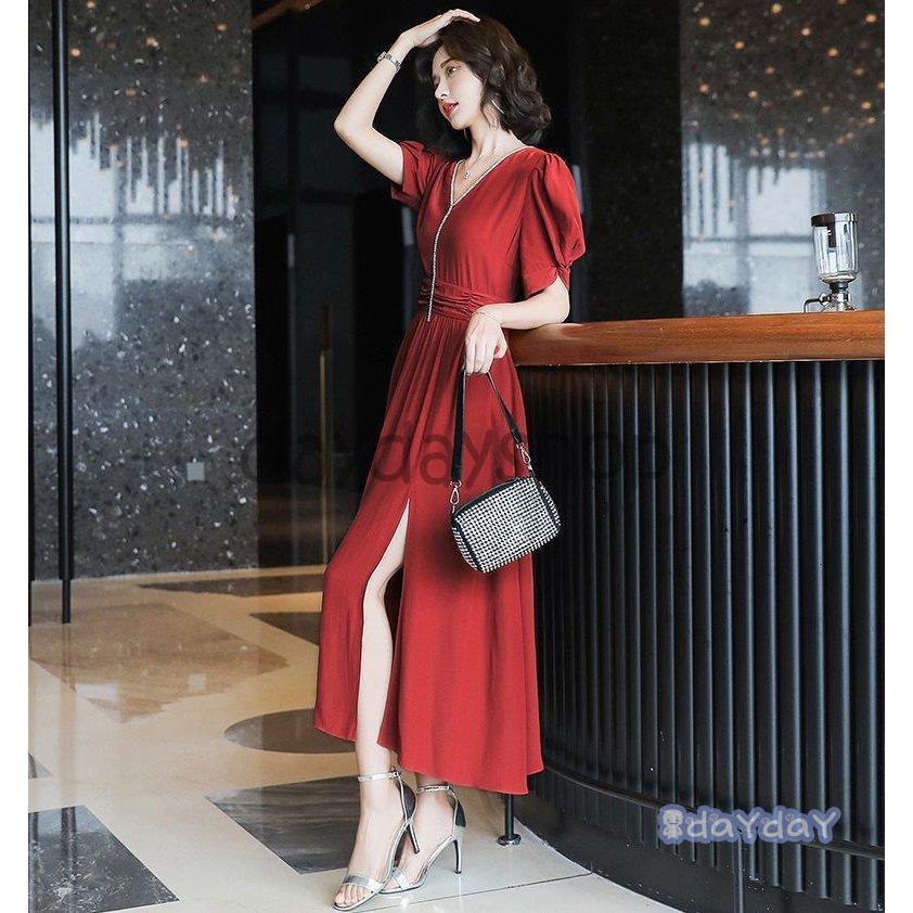 安 ワンピース 半袖 Vネック スリット ビジュー 袖デザイン 無地 シンプルデザイン ガーリー 上品 休日スタイル かわいい キレイ目 食事会 品質は割引しない Www Superavila Com