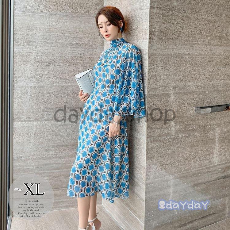 安い専門店 ワンピース ボトルネック 抽象柄 総柄プリント 袖デザイン 大人カジュアル 女子旅 ママスタイル 女子会 リゾート 休日スタイル 母親 ドライブ 買い日本 Artrwanda Rw