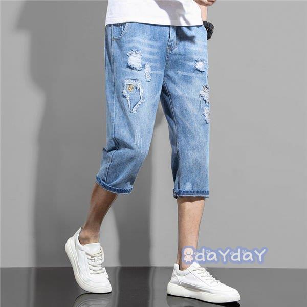 おしゃれ クロップドパンツ ハーフパンツ スウェットショーツ 夏物 短パン ジーンズ ダメージデニムパンツ ジーパン デニム カジュアルパンツ メンズ