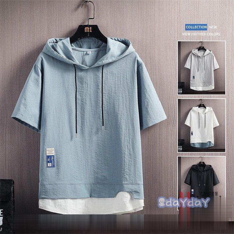 切り替え パーカー フード付きtシャツ おしゃれ メンズ トップス プルオーバーパーカー 冷感 半袖パーカー 夏服 Zh48 Hfxz117 Day Day Shop 通販 Yahoo ショッピング