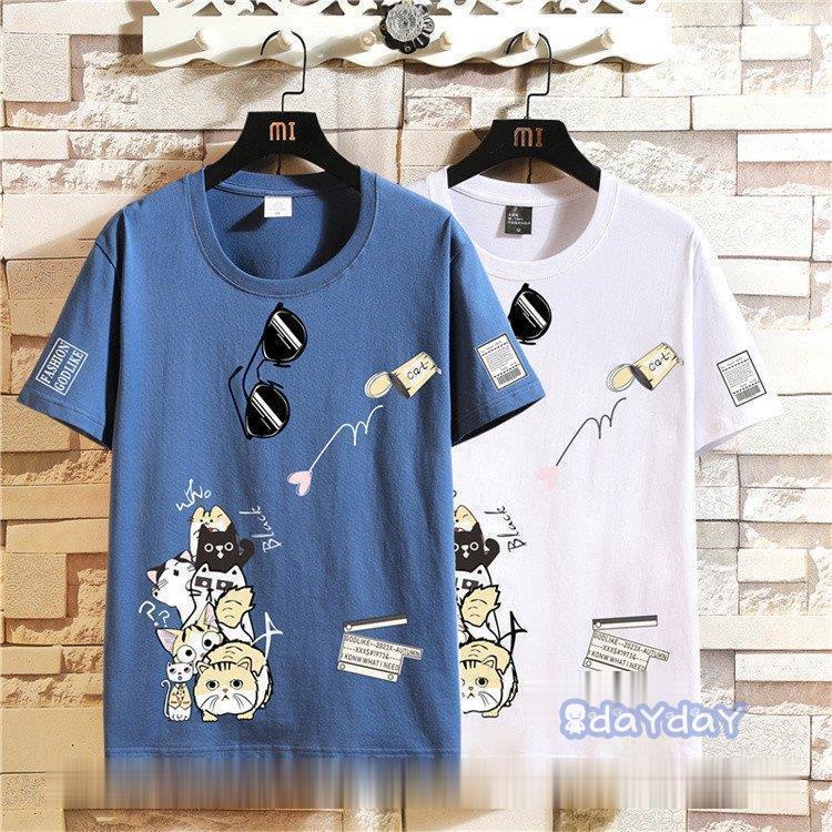 メンズ 可愛いプリント 猫柄 クルーネック 半袖tシャツ おもしろtシャツ おしゃれ カジュアルtシャツ レディース Zh48 Hfxz161 Day Day Shop 通販 Yahoo ショッピング