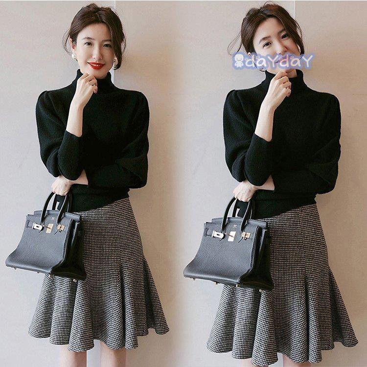 セットアップ レディース 40代 秋冬 長袖セーター チェック柄マーメイドスカート ニットセットアップ オシャレ韓国