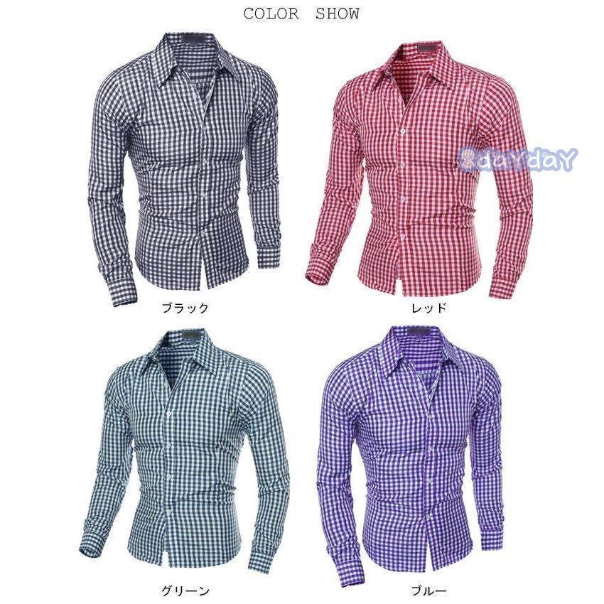 ギンガムチェックシャツ メンズシャツ カラーバリ ギンガム柄 スリムシルエット 全7色 大きいサイズ 春秋 格子柄 長袖 大好評です ギンガム柄