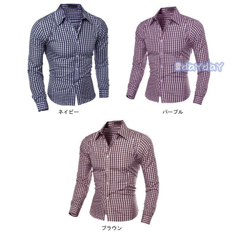 ギンガムチェックシャツ メンズシャツ カラーバリ ギンガム柄 スリムシルエット 全7色 大きいサイズ 春秋 格子柄 長袖 大好評です ギンガム柄