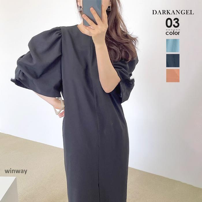 ワンピース レディース 半袖 夏 パフ袖 パフスリーブ ロング ロング
