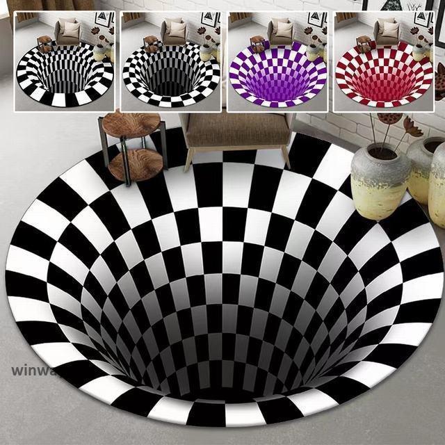 玄関マット 3D 錯覚トリックアート 円形 60x60 新作 室内用玄関マット