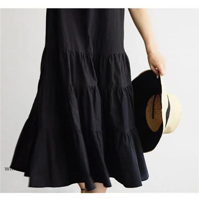 【yori】ノースリーブ　ロングティアードワンピース　コットン　黒　36 lx-cj-01121.jpg