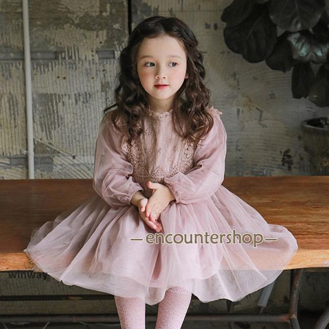 ジュニア チュールワンピース 長袖 女の子 ワンピース  春 秋 プリンセス風 子供 長袖ワンピース レトロ 姫系 キッズ 女児 チュールドレス | ブランド登録なし