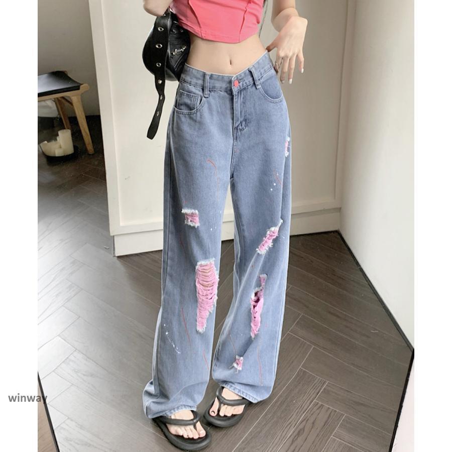ピンク ダメージデニムパンツ レディース : winway - 通販 - Yahoo