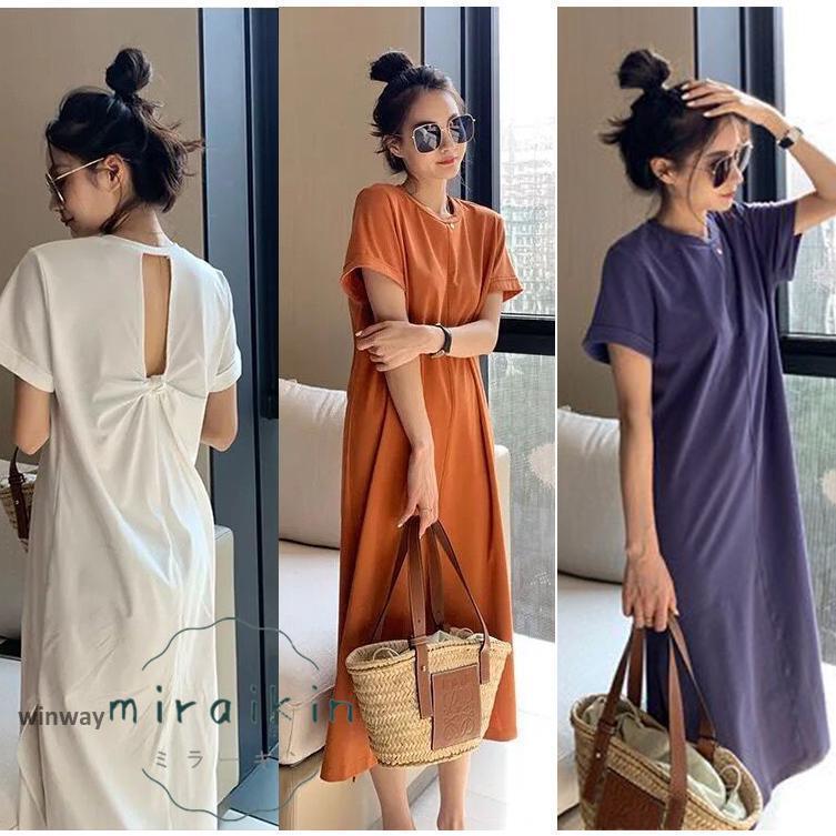背中あきスリットワンピース ロングワンピース ツイストデザイン