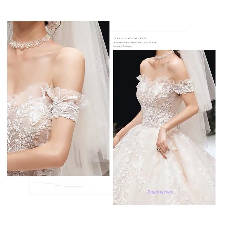 ロングトレーン 高級ウエディングドレス お花嫁ドレス オフショルダー ブライダル レンタルドレス スパンコール ワンピース お姫様 宮廷風 華やか 編み上げ Ad017 Daydayshop 通販 Yahoo ショッピング