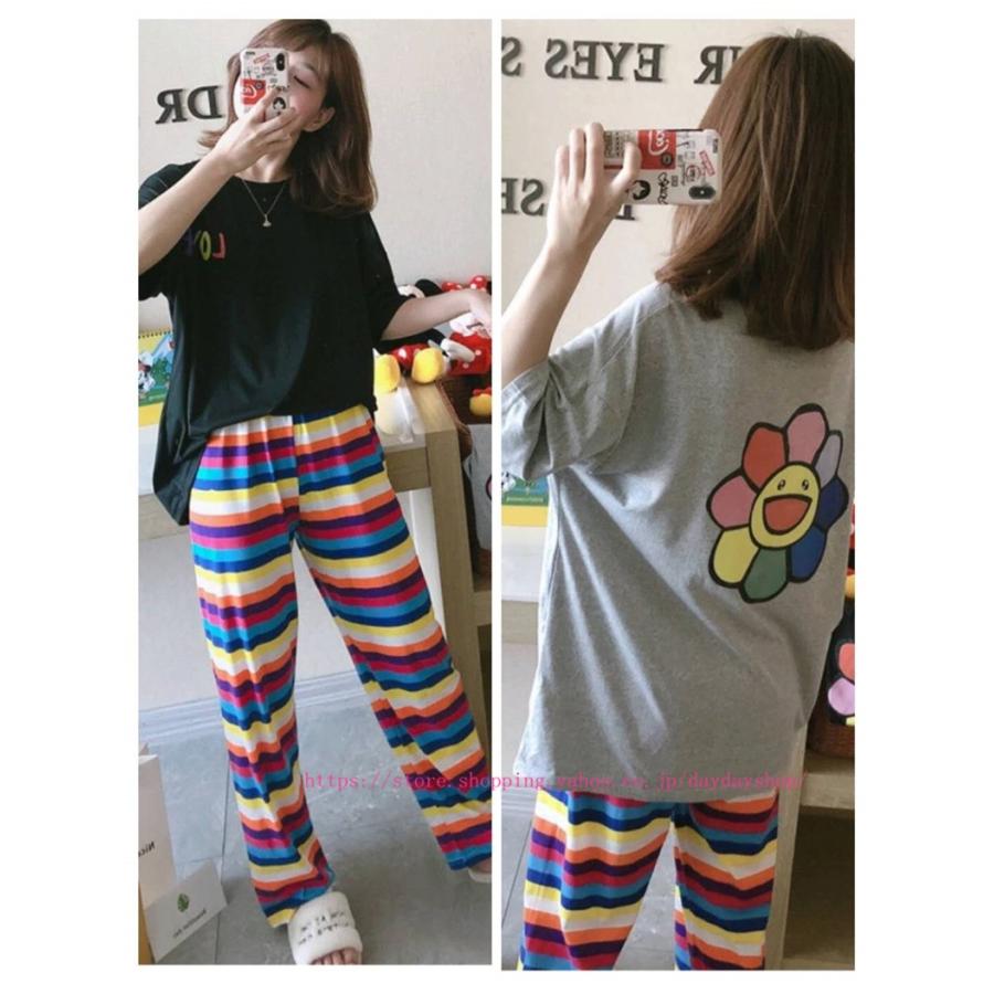 レディース パジャマ 綿ルームウェア 上下セット 春夏 半袖 パジャマ レインボー色花 大きいサイズ 可愛い パジャマ 女性 部屋着 寝巻き 2色m 2xl H013 Daydayshop 通販 Yahoo ショッピング