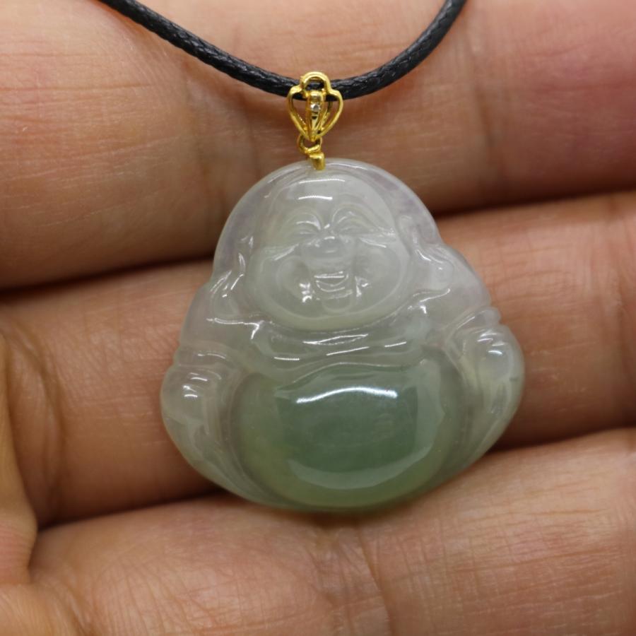 18Kゴールド お守り 弥勒佛 布袋様 弥勒菩薩 ミャンマー天然翡翠 