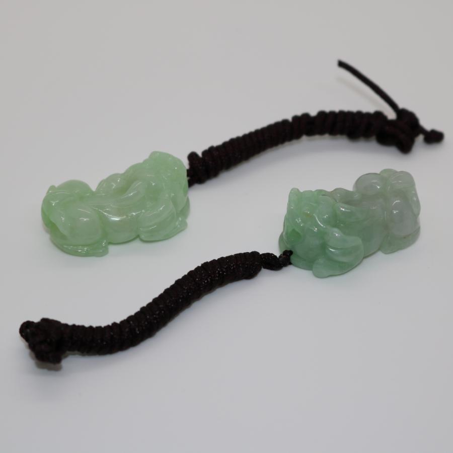 2ヶセット ヒキュウ 貔貅 風水 置物 ミャンマー天然翡翠 ジェイダイト