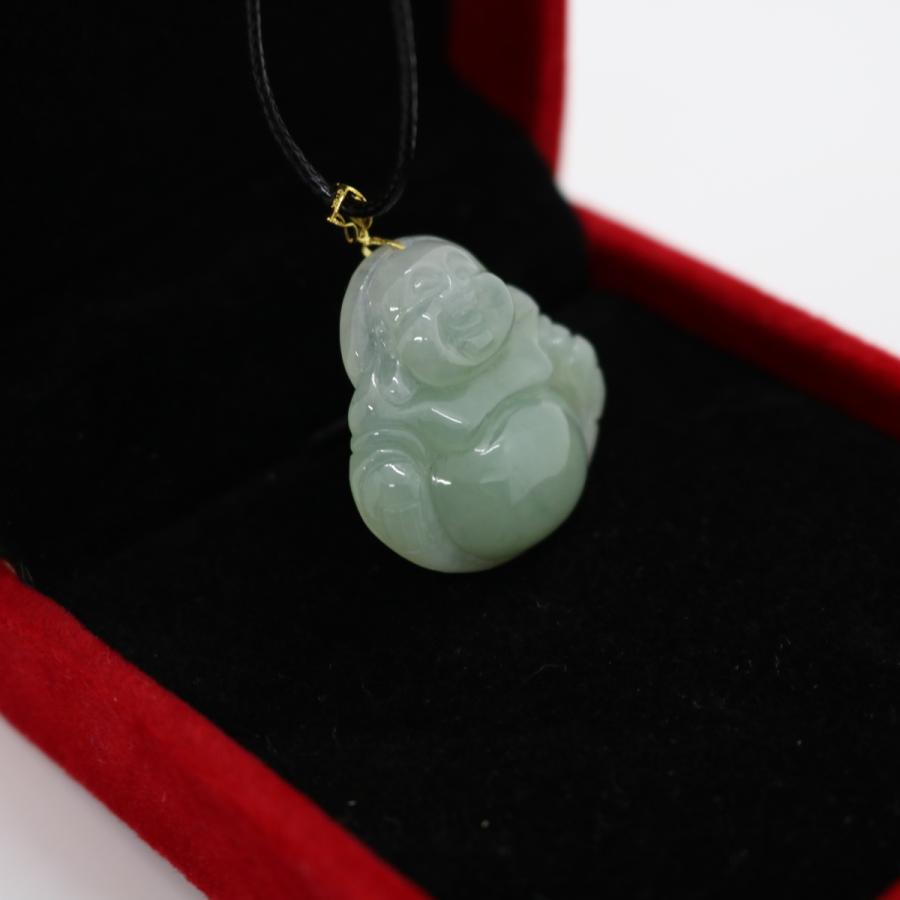 お守り　弥勒佛　布袋様　弥勒菩薩　ミャンマー天然翡翠　ジェイダイト　ヒスイ　ペンダントヘッド　A貨　天然石　ネックレス 送料無料　18Kゴールド |  | 02