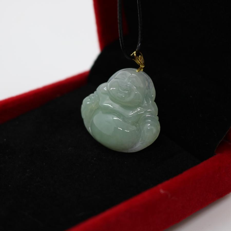 お守り　弥勒佛　布袋様　弥勒菩薩　ミャンマー天然翡翠　ジェイダイト　ヒスイ　ペンダントヘッド　A貨　天然石　ネックレス 送料無料　18Kゴールド |  | 03