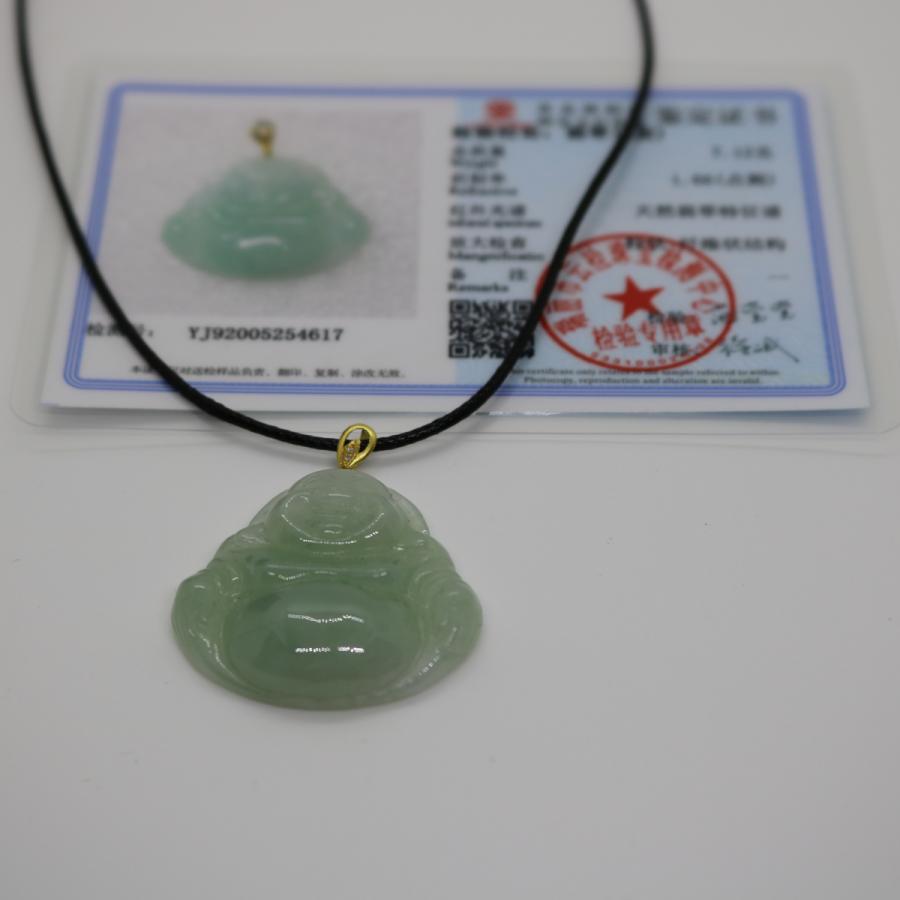 お守り　弥勒佛　布袋様　弥勒菩薩　ミャンマー天然翡翠　ジェイダイト　ヒスイ　ペンダントヘッド　A貨　天然石　ネックレス 送料無料　18Kゴールド |  | 07