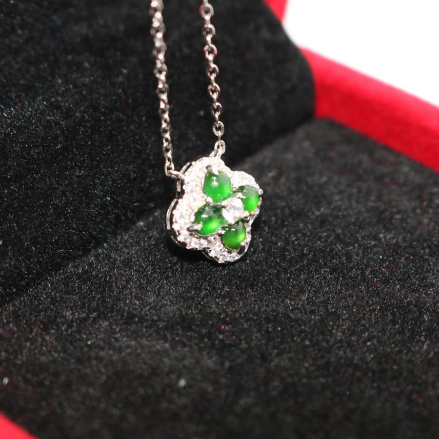 四葉クローバーデザイン シルバー925 ネックレス ペンダント ミャンマー天然翡翠 ジェイダイト ヒスイ A貨 天然石 送料無料 |  | 02