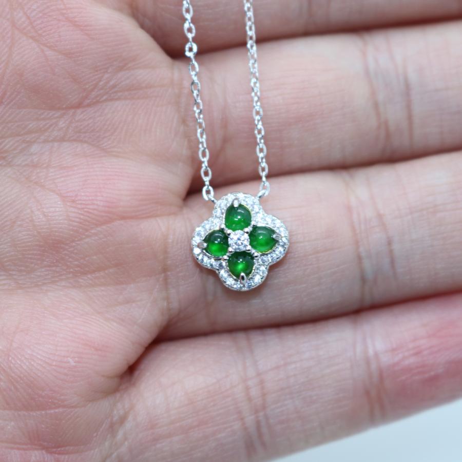 四葉クローバーデザイン シルバー925 ネックレス ペンダント ミャンマー天然翡翠 ジェイダイト ヒスイ A貨 天然石 送料無料 |  | 04