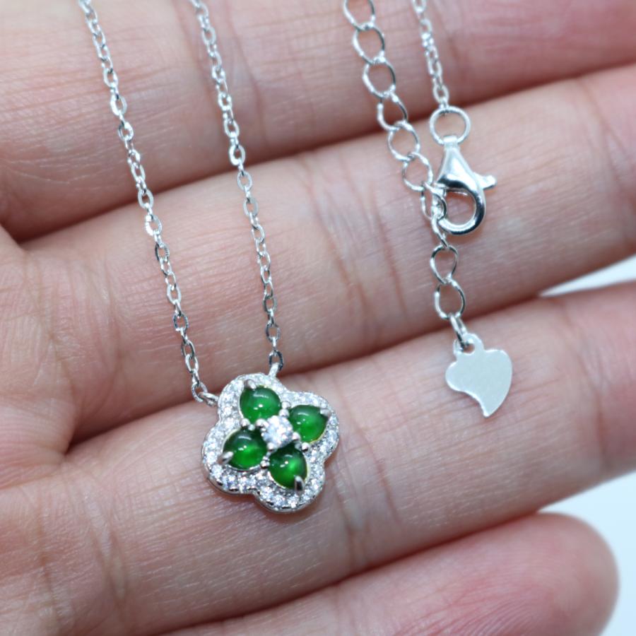 四葉クローバーデザイン シルバー925 ネックレス ペンダント ミャンマー天然翡翠 ジェイダイト ヒスイ A貨 天然石 送料無料 |  | 05